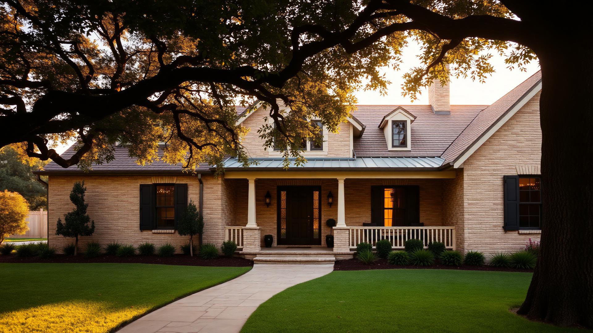 Tree-lined North Austin neighborhood street in morning light