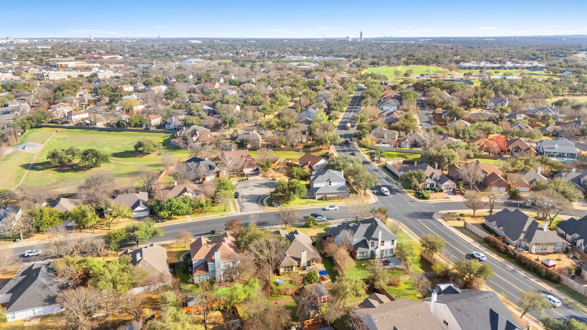 Aerial view of Cedar Park, Texas neighborhoods
