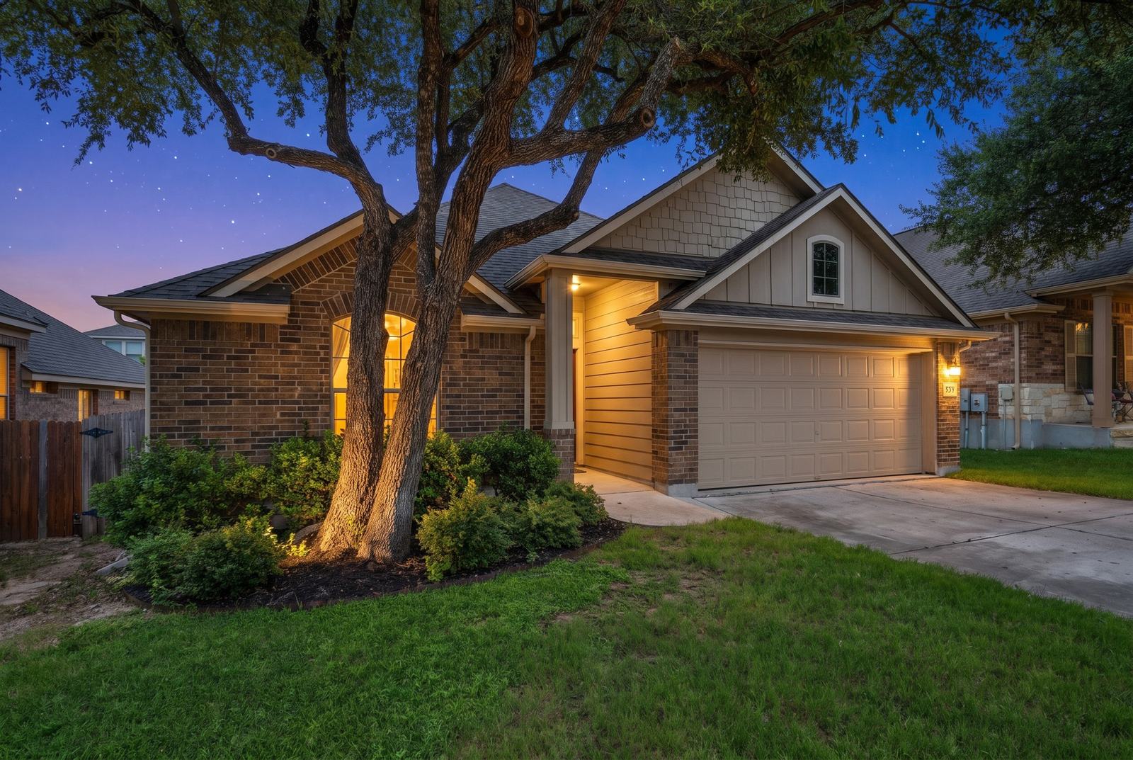 Rolling, tree-covered terrain in the Orchard Ridge community in Liberty Hill, Texas