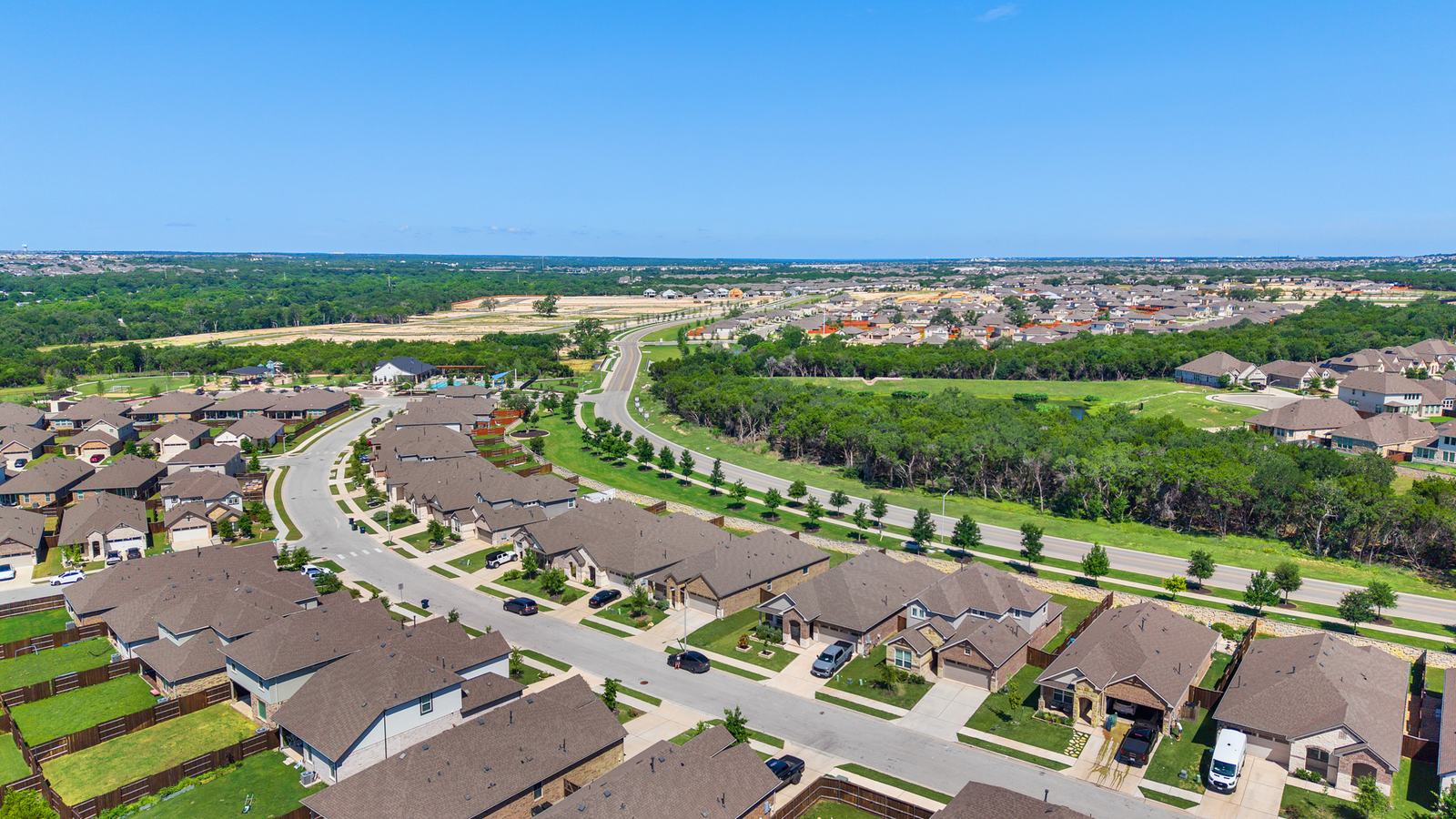 Streetscape in the Santa Rita Ranch master-planned community in Liberty Hill, Texas